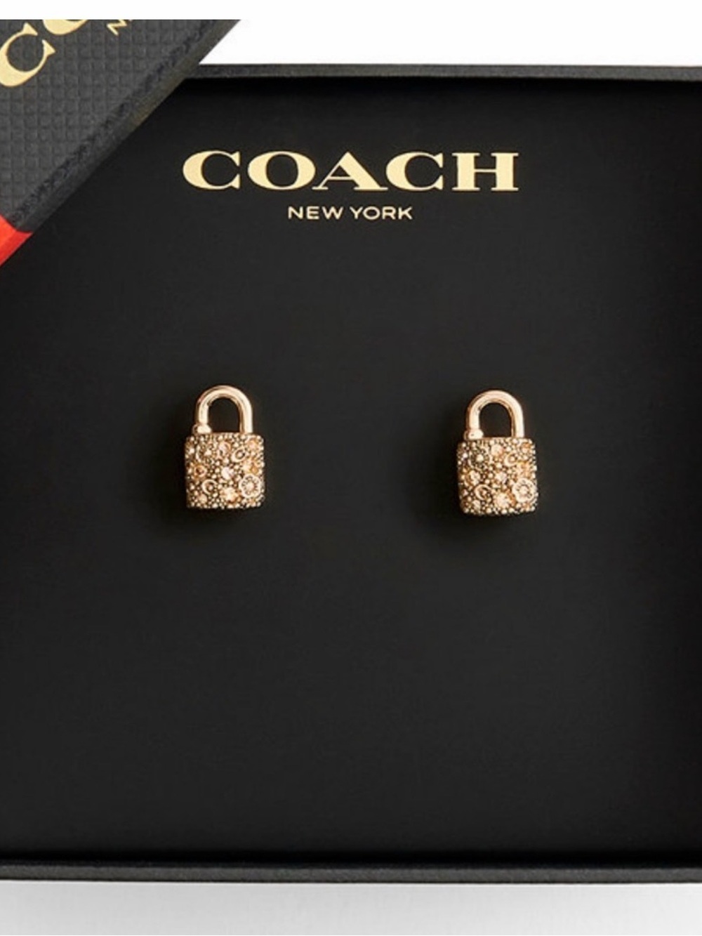 Coach Gold Tone Padlock Stud Earrings with box - Picture 2 of 4